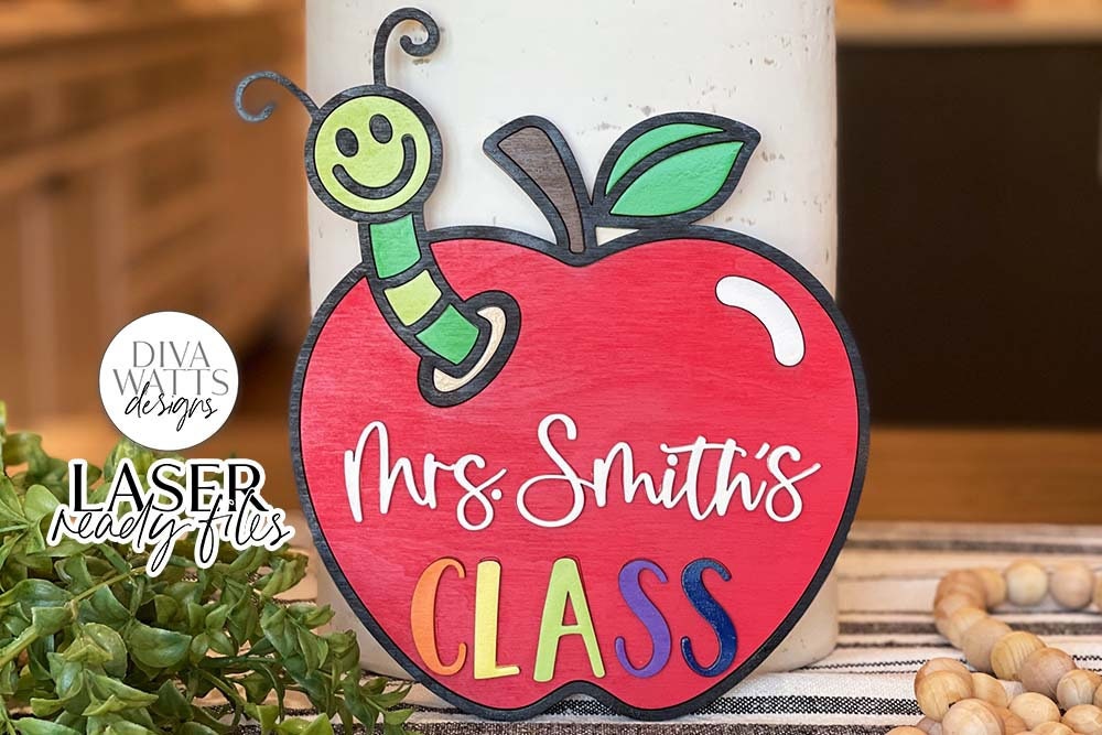 Teacher's Apple with Worm Sign Glowforge SVG | Customize For Your Teacher