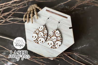 Halloween Skull Drop Earrings Glowforge SVG | Spooky Bones Design