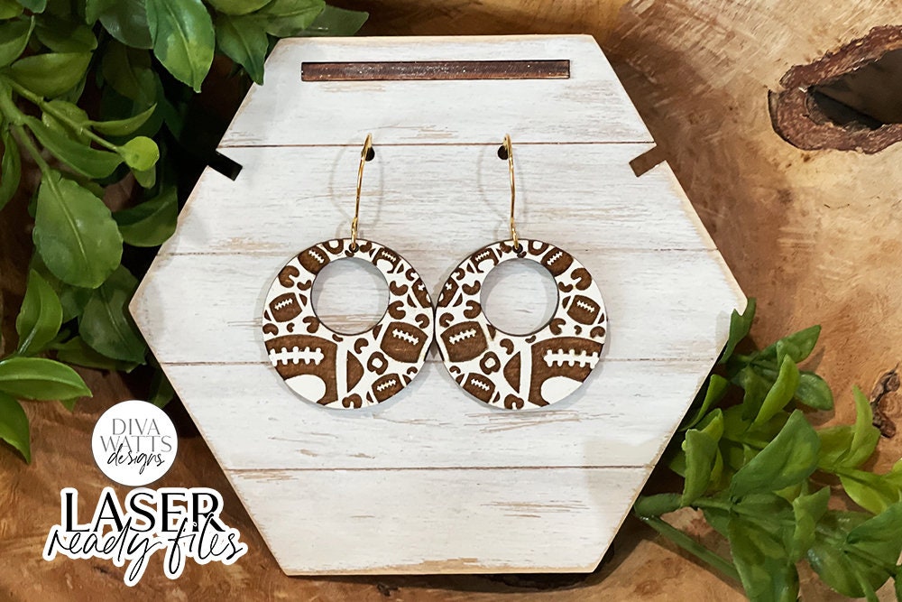 Football Leopard Print Drop Earrings Glowforge SVG | Sports Earring Design