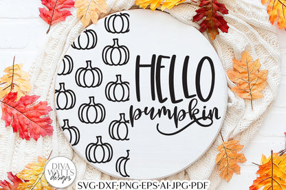 Hello Pumpkin SVG | Half Round Door Hanger Design