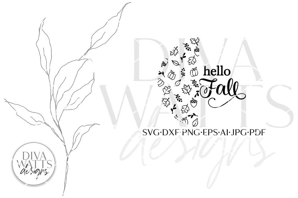 Hello Fall SVG | Round Autumn Pattern Door Hanger Design