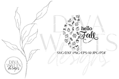 Hello Fall SVG | Round Autumn Pattern Door Hanger Design