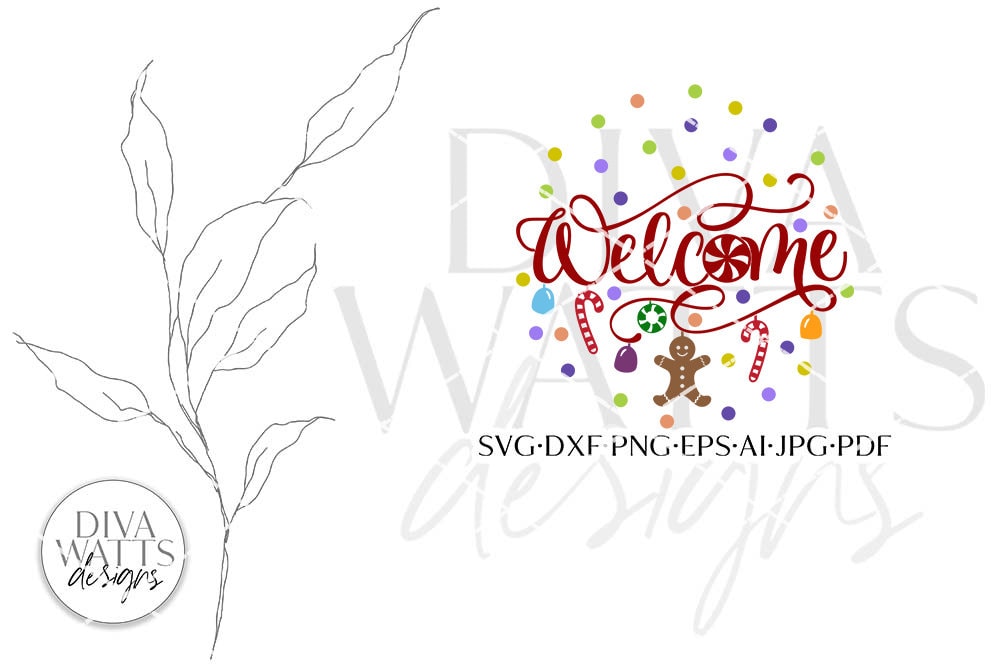 Welcome SVG | Dangling Gingerbread and Candy Round Design