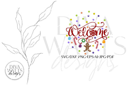 Welcome SVG | Dangling Gingerbread and Candy Round Design