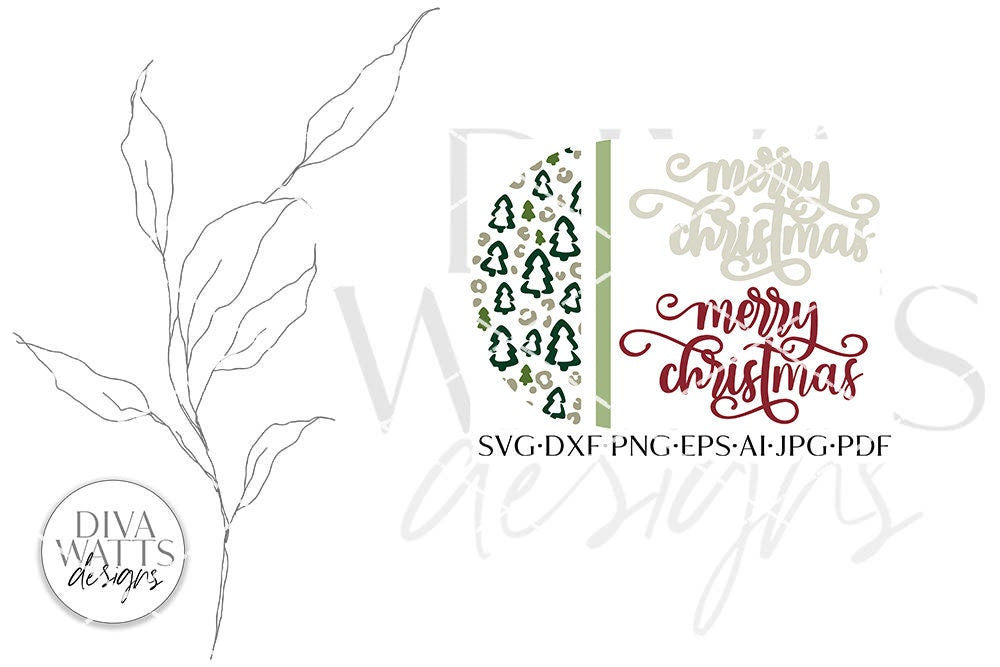 Merry Christmas Leopard Tree Print SVG | Winter Door Hanger | Round Design