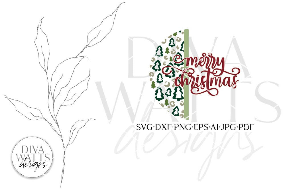 Merry Christmas Leopard Tree Print SVG | Winter Door Hanger | Round Design