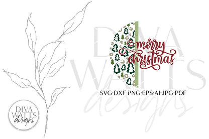 Merry Christmas Leopard Tree Print SVG | Winter Door Hanger | Round Design