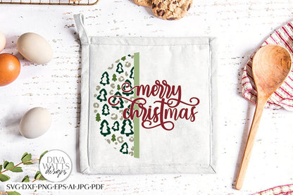 Merry Christmas Leopard Tree Print SVG | Winter Door Hanger | Round Design