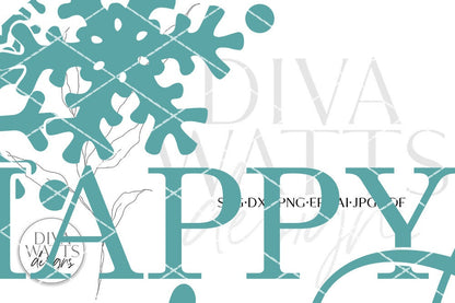 Happy Holidays With Snowflakes SVG | Farmhouse Round Design