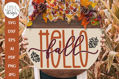 Hello Fall SVG | Autumn Farmhouse Round Sign SVG | Welcome SVG