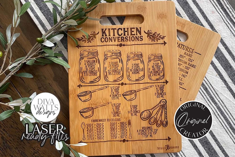 Glowforge Kitchen Conversions SVG | Engraved Cutting Board SVG | Original Bestseller!