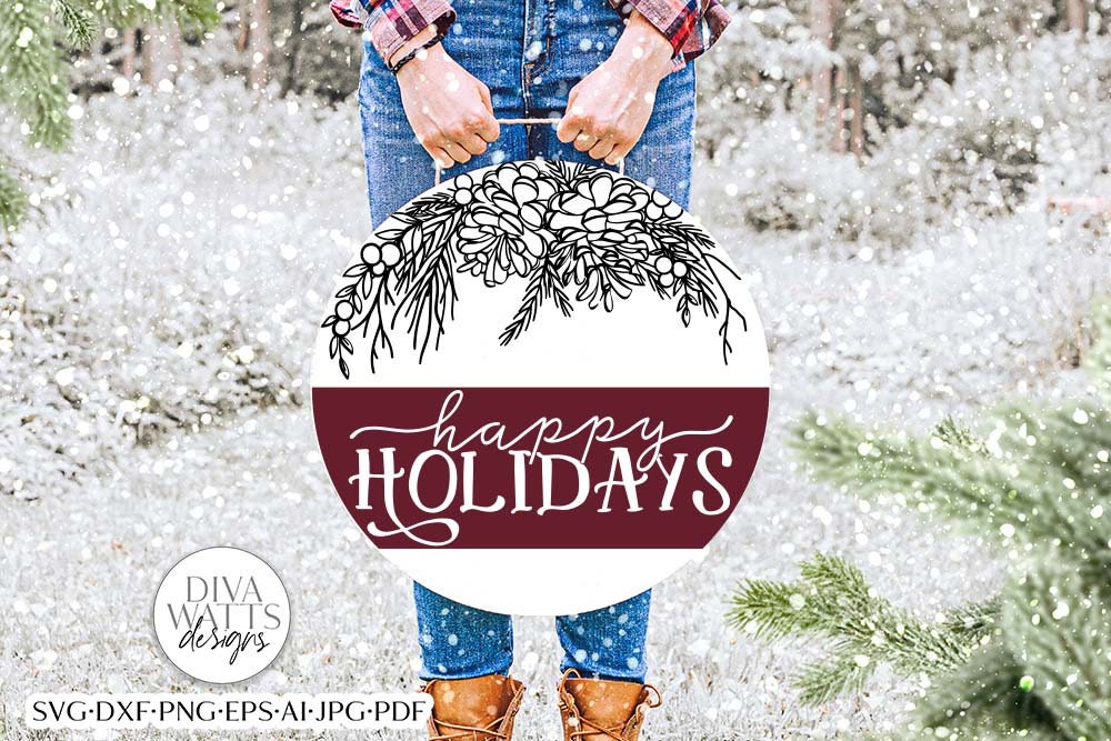 Happy Holidays SVG | Winter Greenery Round Design