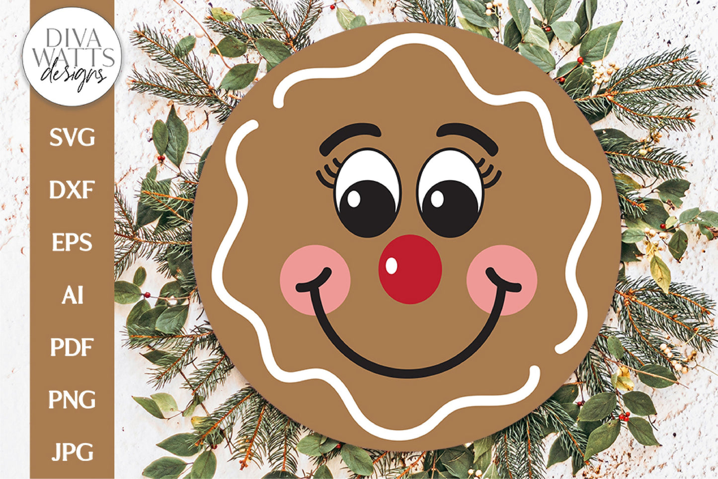 Gingerbread Faces SVG Bundle | Christmas / Winter Round Design