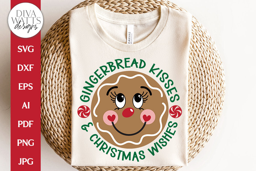 Gingerbread Kisses & Christmas Wishes SVG | Round Design