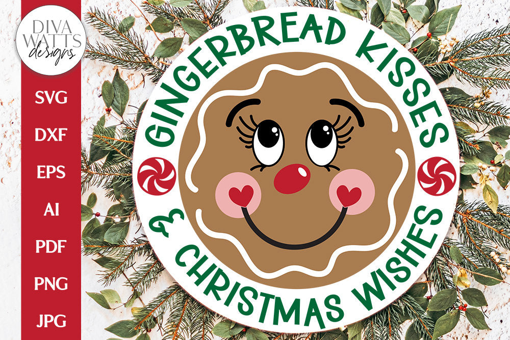 Gingerbread Kisses & Christmas Wishes SVG | Round Design