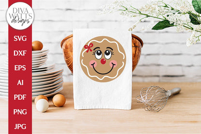 Gingerbread Girl Face SVG | Christmas / Winter Round Design