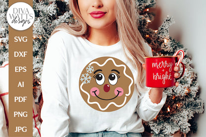 Gingerbread Faces SVG Bundle | Christmas / Winter Round Design