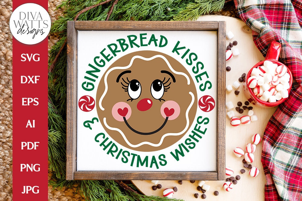 Gingerbread Kisses & Christmas Wishes SVG | Round Design