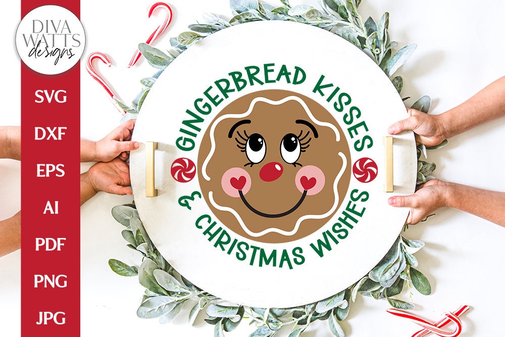 Gingerbread Kisses & Christmas Wishes SVG | Round Design