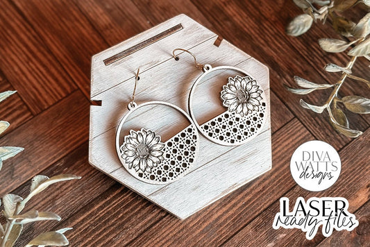 Boho Rattan Sunflower Earrings SVG | Glowforge Laser File