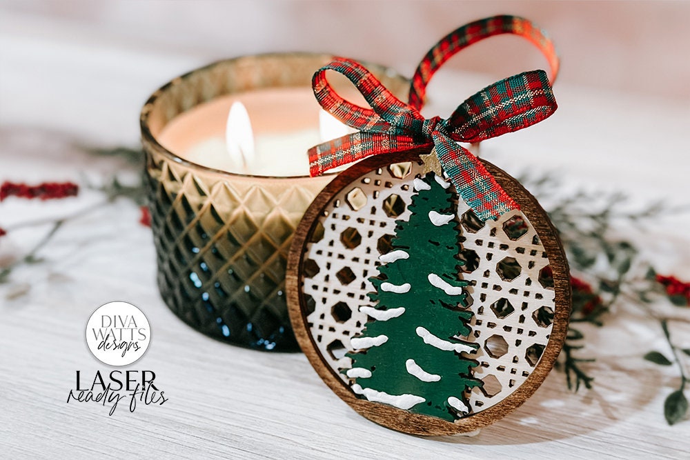 Christmas Boho Rattan Tree Ornament Glowforge SVG | Laser File