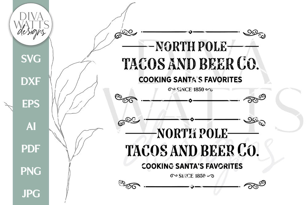 North Poles Tacos And Beer Co. SVG | Cooking Santa's Favorites Vintage Christmas Design