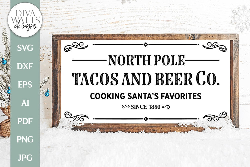 North Poles Tacos And Beer Co. SVG | Cooking Santa's Favorites Vintage Christmas Design