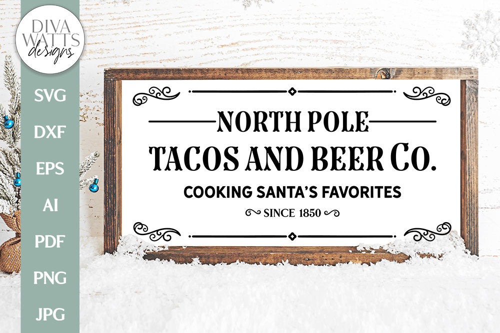 North Poles Tacos And Beer Co. SVG | Cooking Santa's Favorites Vintage Christmas Design