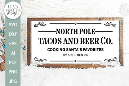 North Poles Tacos And Beer Co. SVG | Cooking Santa's Favorites Vintage Christmas Design