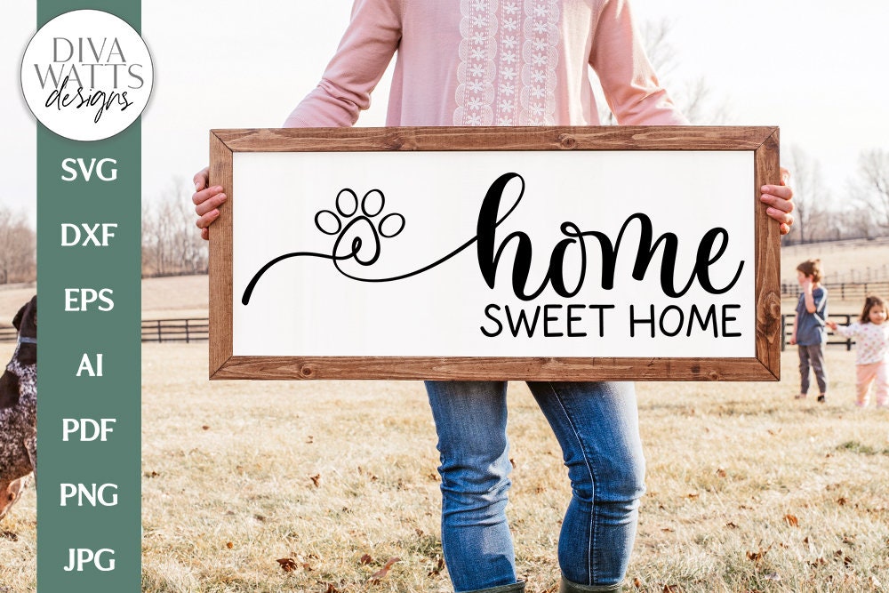 Home Sweet Home With Paw Print Flourish SVG | Pet and Home Design