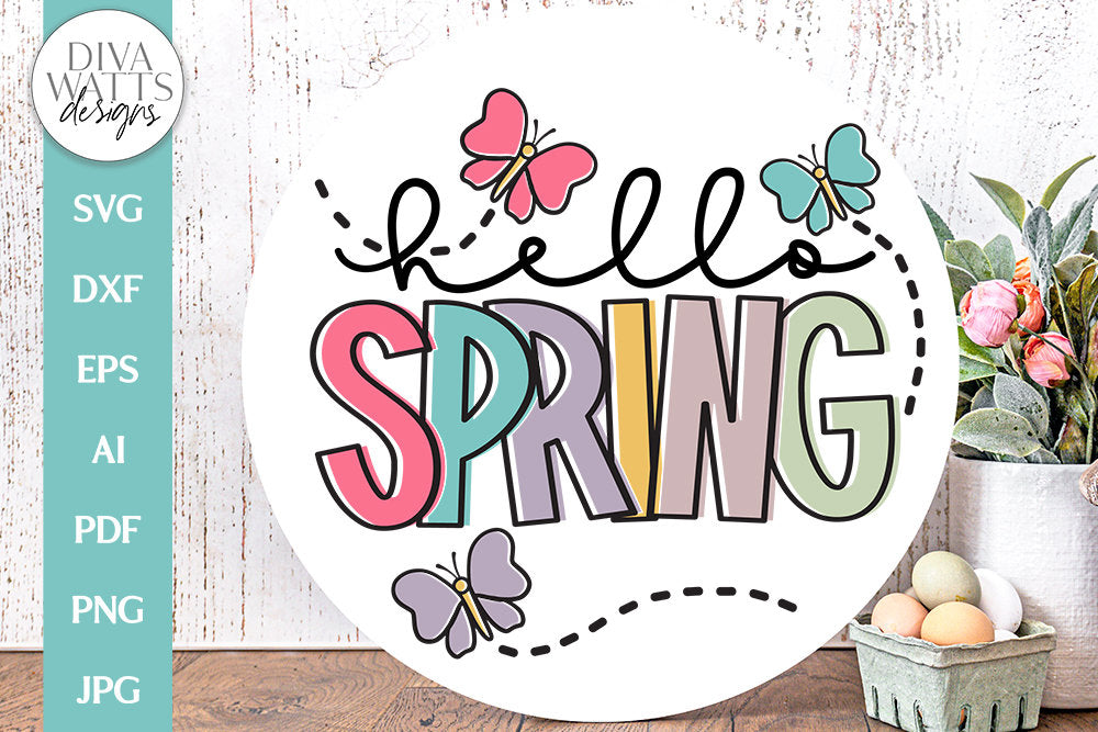 Hello Spring SVG | Butterflies Spring Time Design