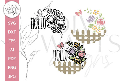 Hello SVG | Spring Flowers And Picket Fence Door Hanger Design