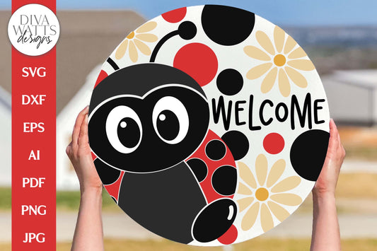 Welcome SVG | Ladybug & Daisies Door Hanger Design