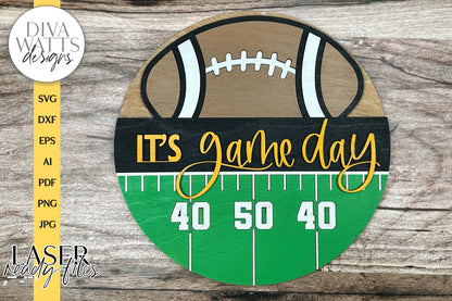 It's Game Day LASER SVG | Football Door Hanger Design | 50 Yard Line | Glowforge Laser File