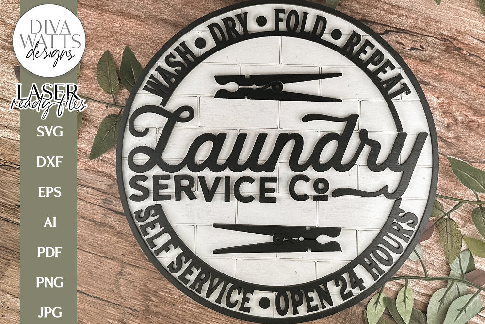 Laundry Room Laser SVG | Glowforge Farmhouse Round Sign Design | DXF and More