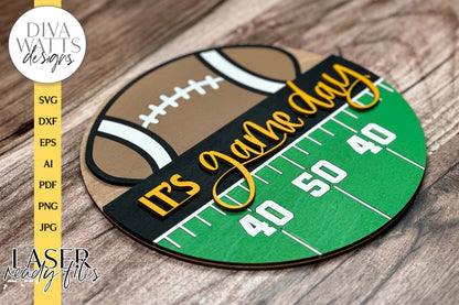 It's Game Day LASER SVG | Football Door Hanger Design | 50 Yard Line | Glowforge Laser File