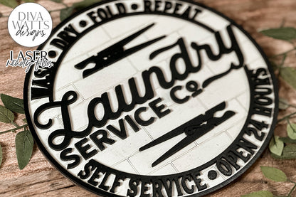 Laundry Room Laser SVG | Glowforge Farmhouse Round Sign Design | DXF and More