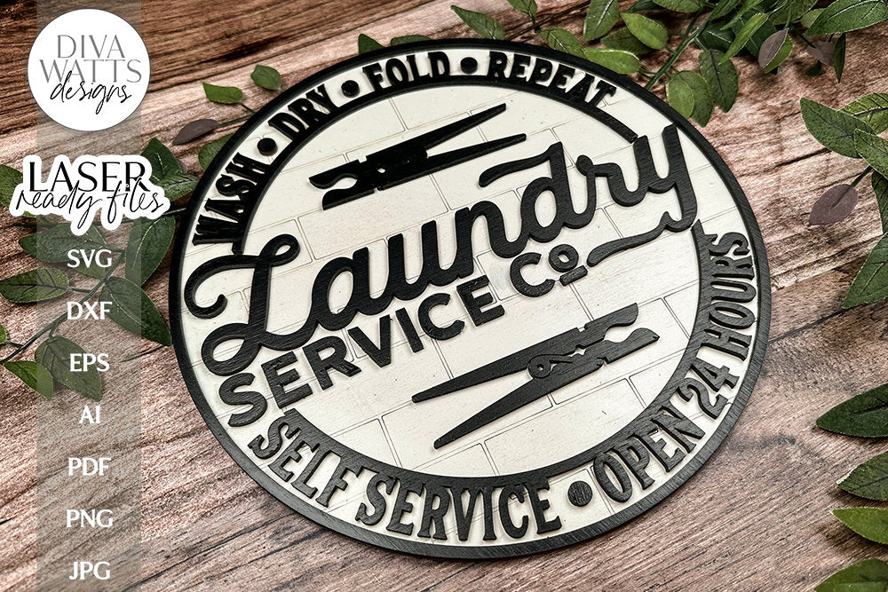 Laundry Room Laser SVG | Glowforge Farmhouse Round Sign Design | DXF and More