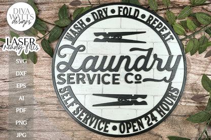 Laundry Room Laser SVG | Glowforge Farmhouse Round Sign Design | DXF and More