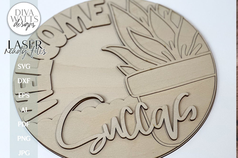 Welcome Succas Laser SVG | Glowforge Round Door Hanger Design