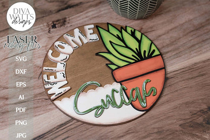 Welcome Succas Laser SVG | Glowforge Round Door Hanger Design