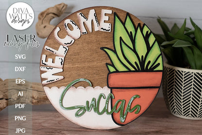 Welcome Succas Laser SVG | Glowforge Round Door Hanger Design