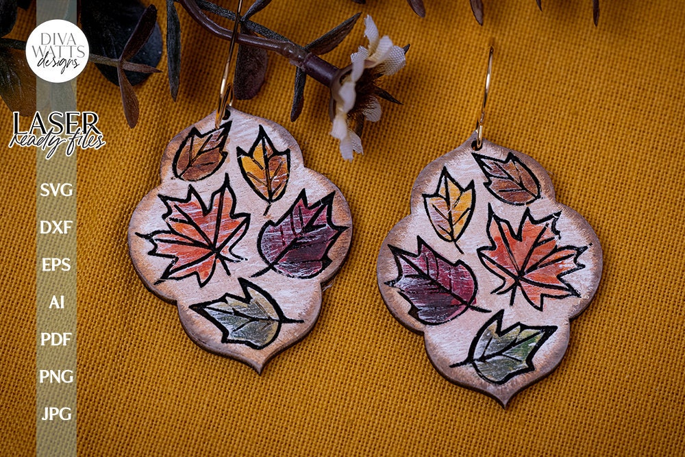 Fall Leaves Earrings SVG For Laser Fall Earrings Fall Leaves Glowforge Earrings SVG For Laser Fall Leaves Earrings SVG Autumn Earrings svg