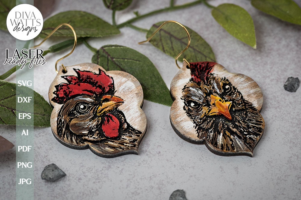 Chickens Earrings Glowforge SVG Laser Cutting File For Chicken Earrings Farm Earrings for Glowforge Cute Chicken Earrings SVG