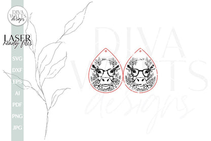 Cow With Flowers Earring SVG File For Laser Earrings SVG With Cow Earrings For Glowforge Cow Earrings With Flowers SVG Cow Glasses earrings