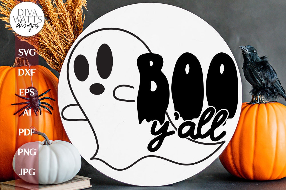 Boo Y'all SVG Halloween Door Hanger With Ghost SVG For Halloween Ghost SVG For Door Hanger Sign With Ghost For Halloween Cricut svg Sign