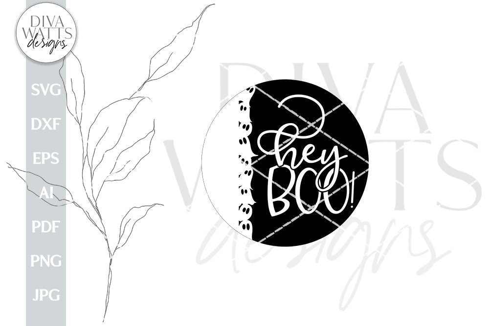 Hey Boo Ghost SVG Halloween Round Design With Ghosts SVG Design For Door Hanger With Ghosts For Halloween Ghost Design For Front Door SVG