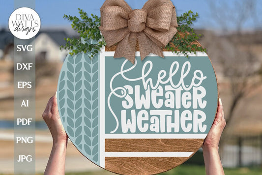 Hello Sweater Weather SVG Door Hanger For Fall SVG Fall Hello SVG Fall Welcome svg Modern Farmhouse Door Hanger svg Boho Door Hanger svg