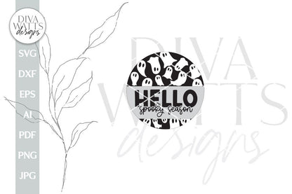 Hello Spooky Season SVG Halloween Door Hanger Halloween Ghosts SVG Spooky Halloween Door Hanger SVG For Halloween Ghost Cut File For Sign