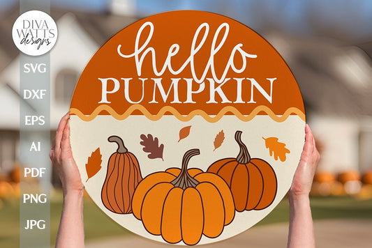 Hello Pumpkin SVG Fall Door Hanger svg Pumpkin svg Door Hanger svg Fall Sign SVG Fall Door Sign svg Fall Leaves svg Pumpkin svg cut file